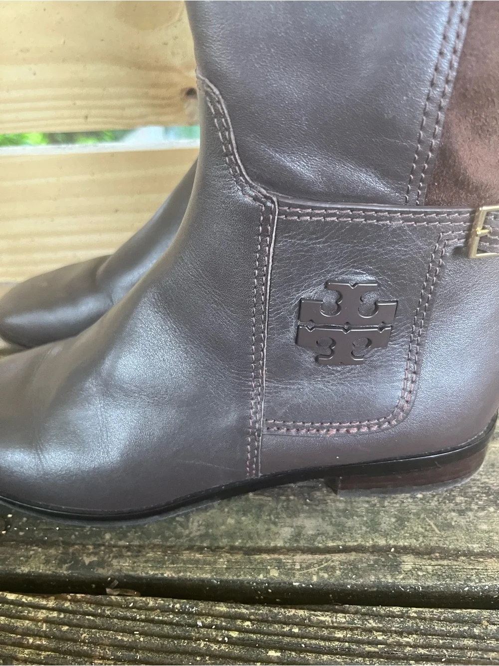 Tory Burch Wyatt Leather/Suede Over the Knee Riding Boots Brown Size 8